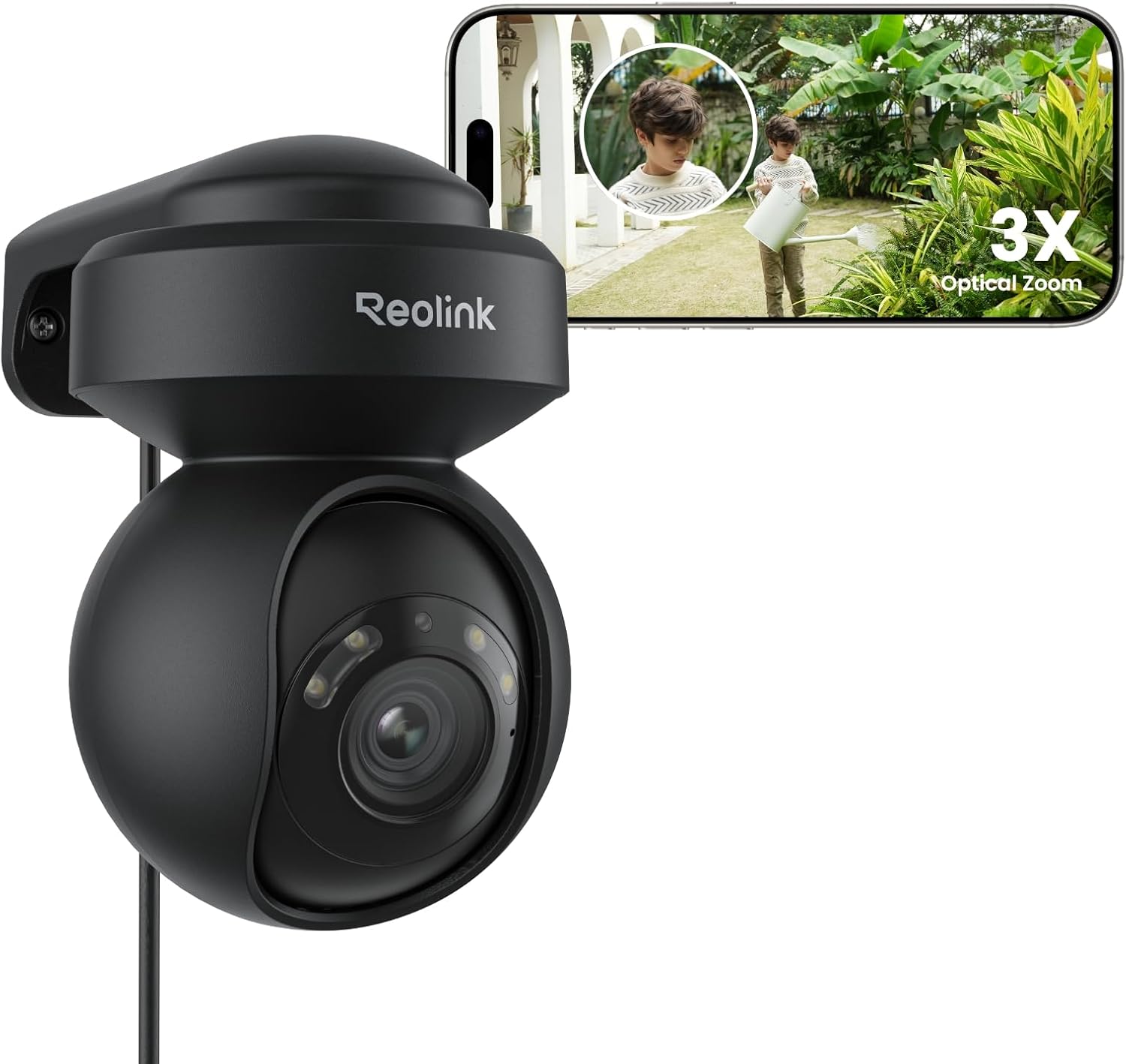 Reolink E1 Outdoor 5MP PTZ WiFi Security Camera (2.4/5GHz) – 3X Optical Zoom, Human/Vehicle Tracking, Color Night Vision, 2-Way Audio, Supports up to 512GB SD Card – Black